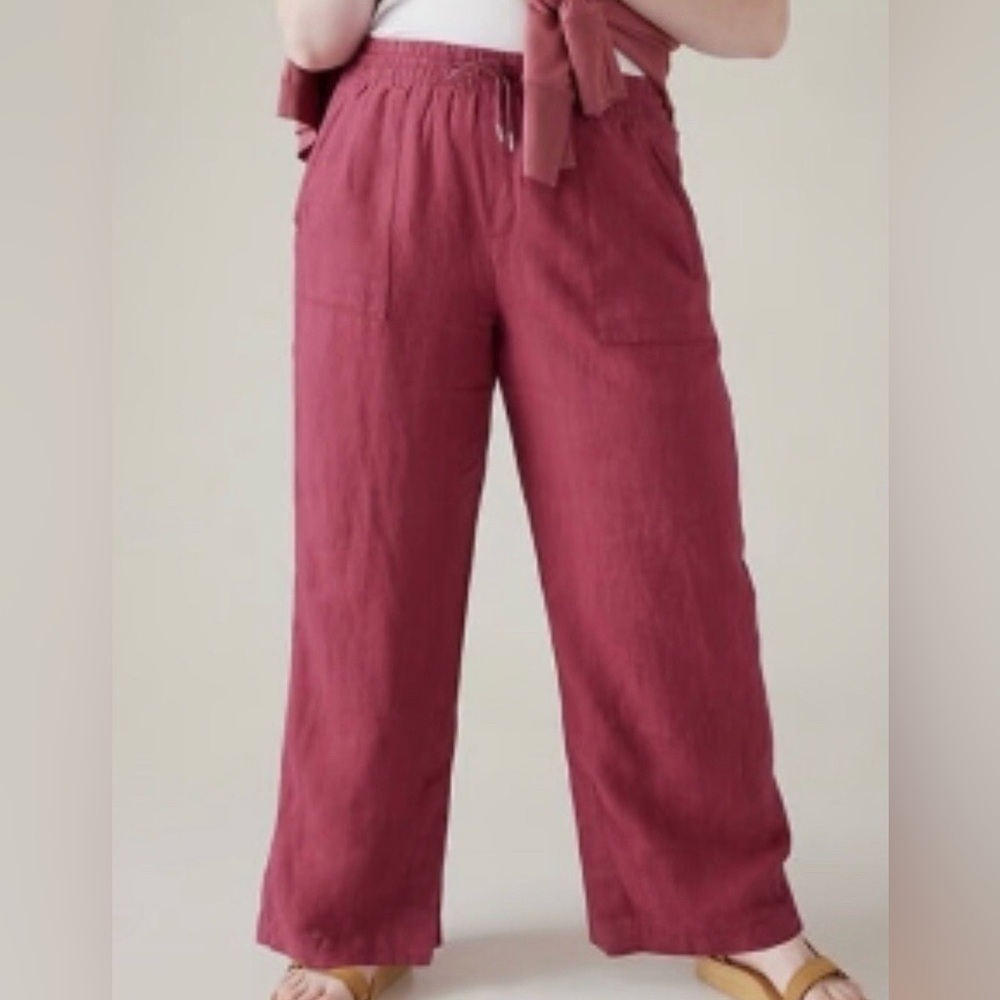 Athleta Retreat Linen Wide Leg Pant Coffeeberry Red Women's Size 8